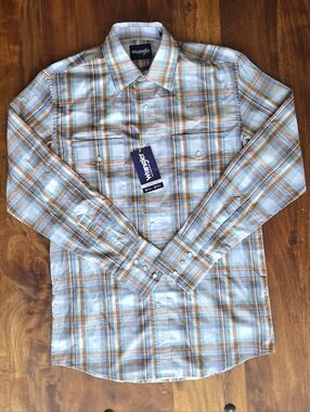 NWT Wrangler Western Pearl Snap Plaid Button Down Shirt Small Men's Collared